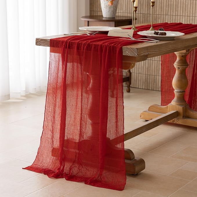 6Pcs Red Cheesecloth Table Runner 120 Inches - Image 3