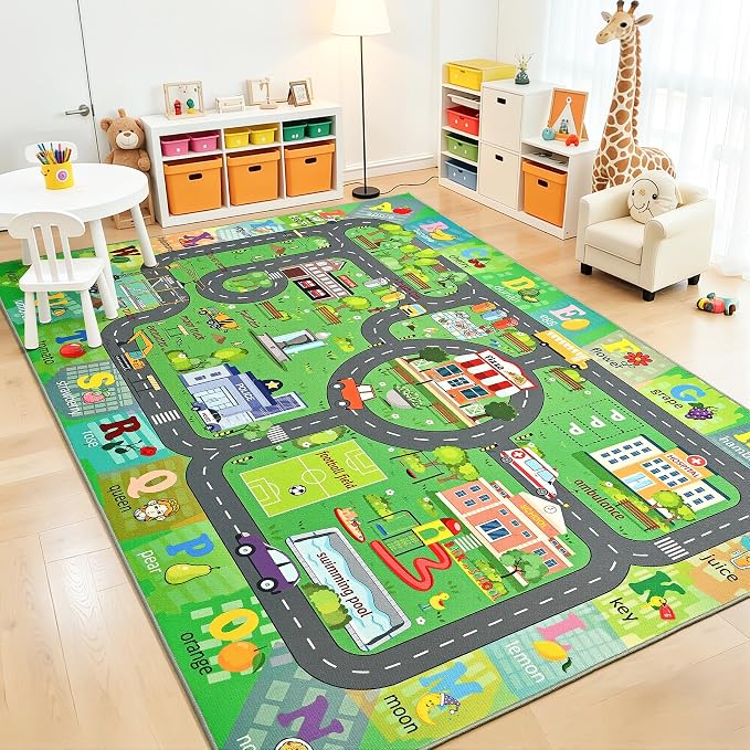 Chicrug 3x5 Car Road Area Rug for Kids Playroom Bedroom, Non Slip Low Pile by ChicrugHomeDecor
