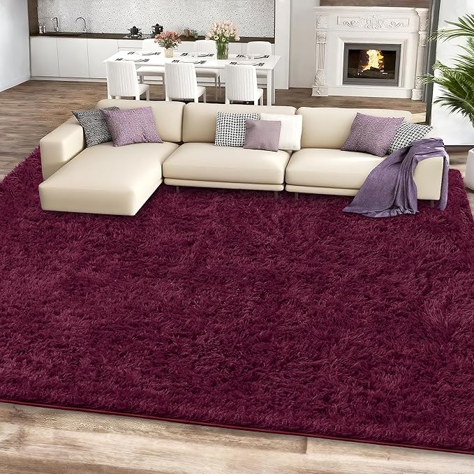 6x9 Burgundy Area Rugs for Living Room, Large Fluffy Shag Rug for Bedroom Kids - Image 2
