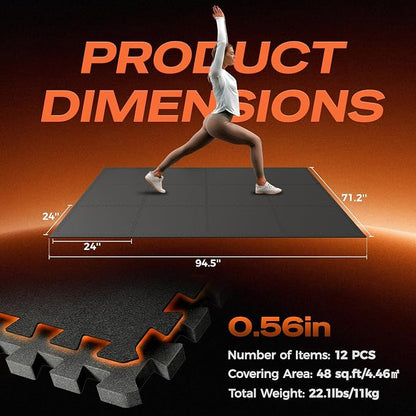 SUPERJARE 0.56'' Thick 12 Pcs 48 Sq Ft Rubber Top Exercise Equipment Mats - Image 7