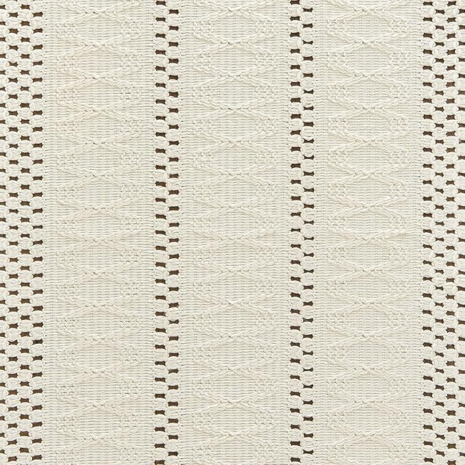 Macrame Style Boho Table Runner, 12x72 Inch Ivory | Woven Boho Table Runner - Image 6