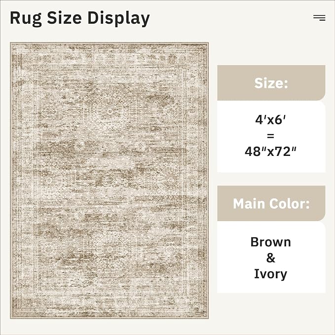 Soalmost Area Rugs 4x6 for Living Room, Vintage Washable Rugs for Dining Room - Image 5