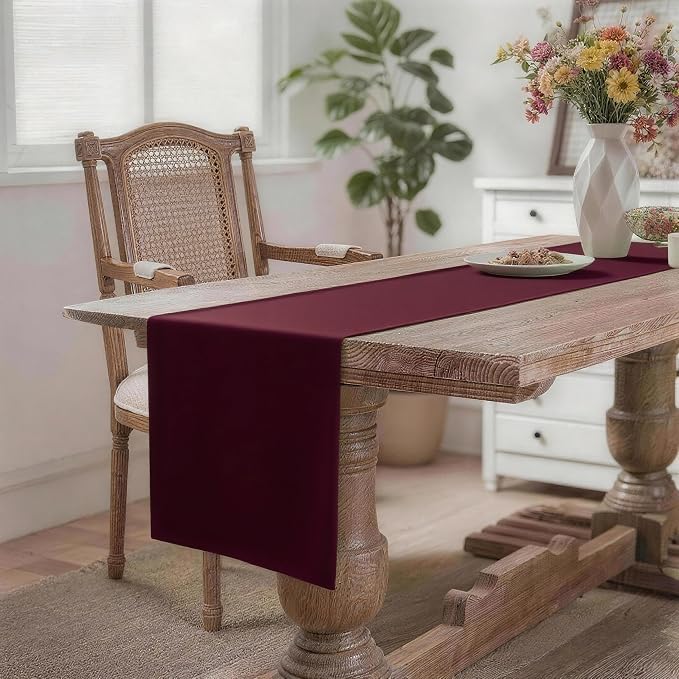 MEANMOY Burgundy Table Runner 90 Inches Long Waterproof Table Runners | - Image 2