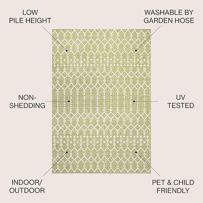 JONATHAN Y Moroccan Geometric Indoor Outdoor Area Rug 5X8 Light Green/Cream - Image 3