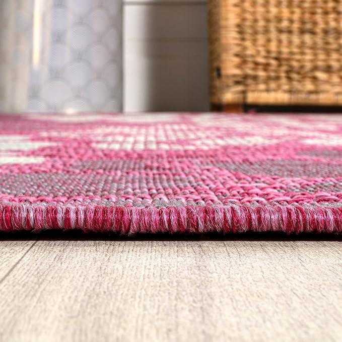 JONATHAN Y Floral Textured Weave Indoor Outdoor Area Rug 5X8 Fuchsia/Light Gray - Image 6