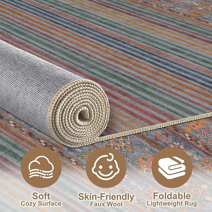 Nakagishi 5X7 Area Rugs Living Room: Washable Large Vintage Rug Neutral - Image 3