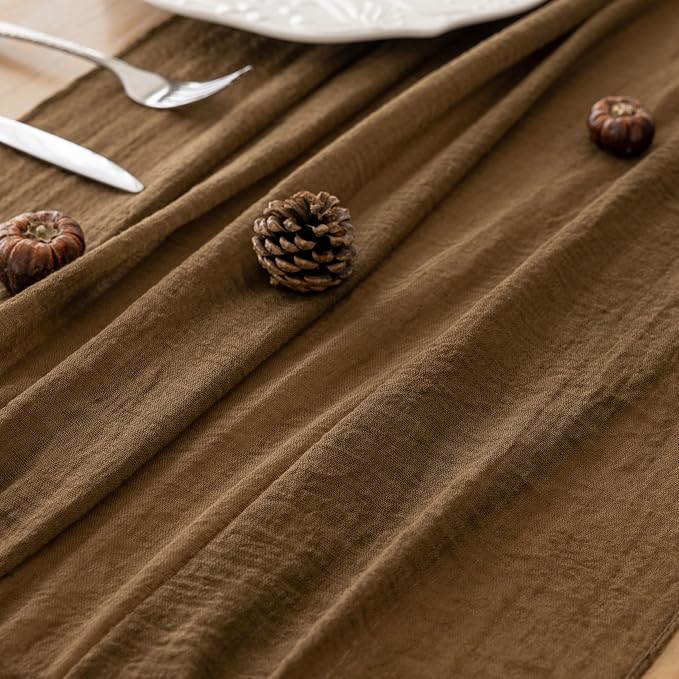 3Pcs Coffee Cheesecloth Table Runner 120 Inches - Image 4