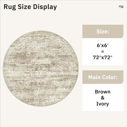 Soalmost 6x6 Brown Round Rug 6ft Living Room Circle Rug Vintage Round Area Rug - Image 5