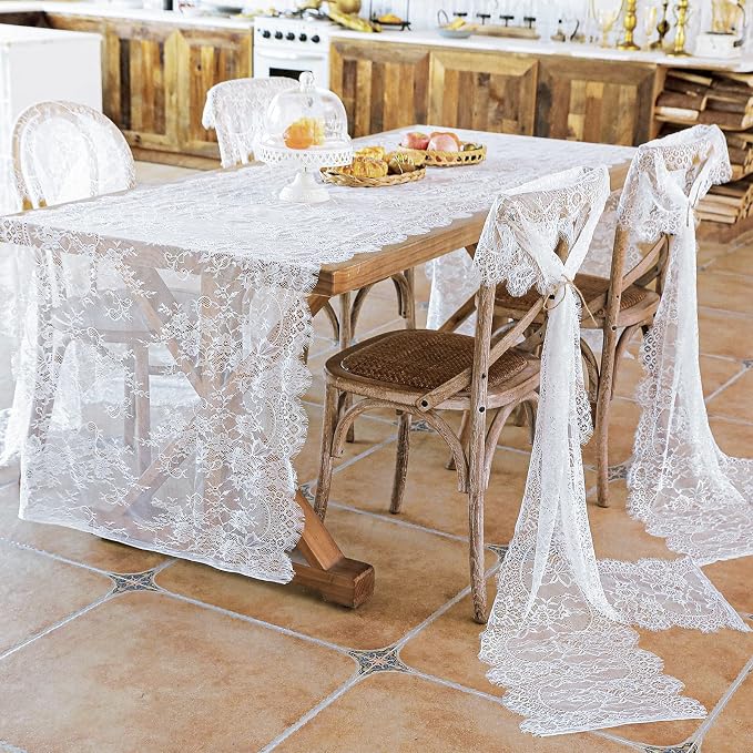 1 Pcs White Lace Table Runner 30 x 120 Inch Vintage Rustic Table Runner - Image 2