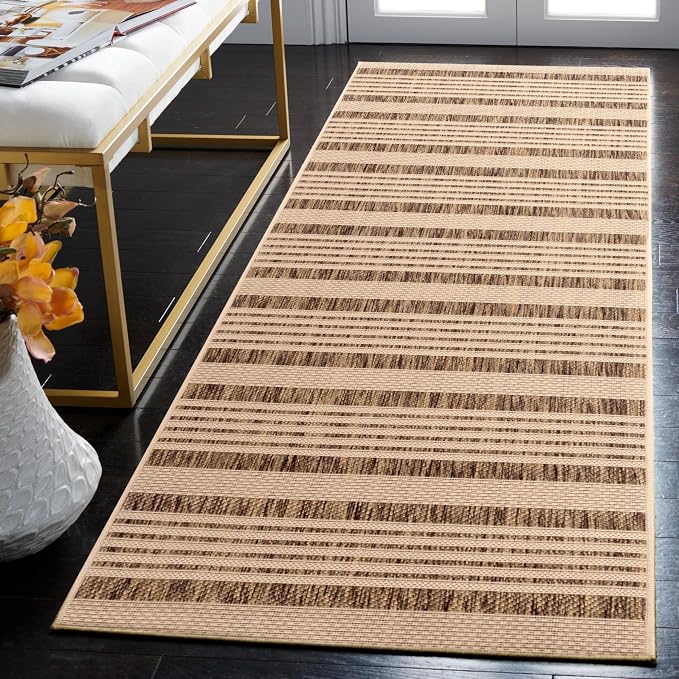 SAFAVIEH Courtyard Collection 2'3' x 14' Brown/Bone CY6062 Stripe Indoor/ - Image 7