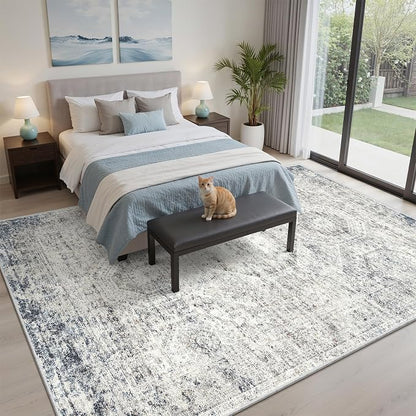 Soalmost 5x7 Area Rugs Blue Ivory Low Pile Indoor Washable Trendy Faded Style - Image 3