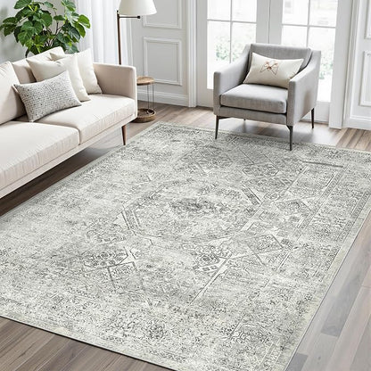 Soalmost 6x9 Area Rug for Living Room Floral Washable Non-Slip Gray Rugs for - Image 9