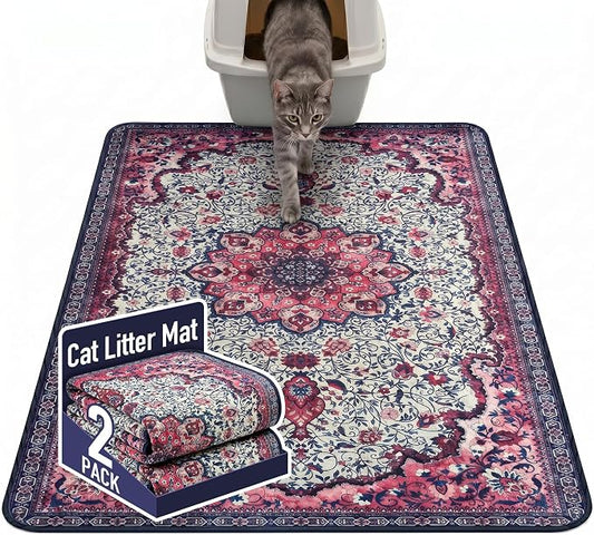 Hompet Cat Litter Mat 2 Pack, 48x72 Large Machine Washable Trapping Mats by Hompet