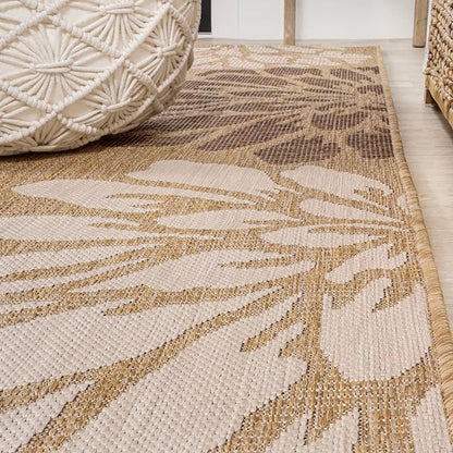 JONATHAN Y Floral Textured Weave Indoor Outdoor Round Area Rug 4 Ft Brown/Cream - Image 7
