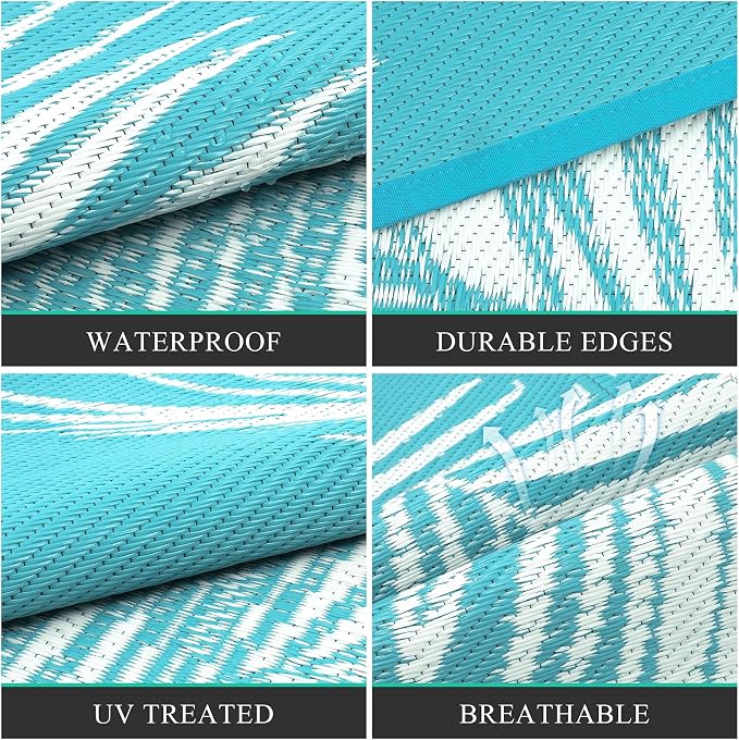 Pauwer Waterproof Outdoor Rug 9x12, Reversible Plastic Straw Patio Camping Rug - Image 4