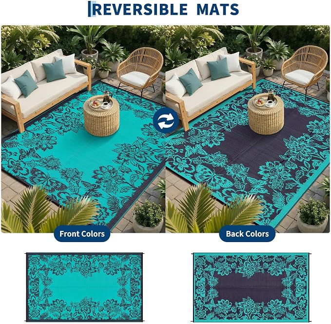 Garvee 5’x8’ Waterproof Patio Outdoor Rug, Outdoor Plastic Straw Rug - Image 4