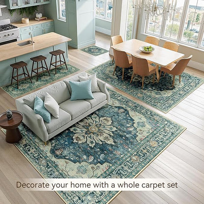 RELEANY Area Rugs 4'x6' Washable Non-Slip, Floral Vintage Distress Medallion - Image 4