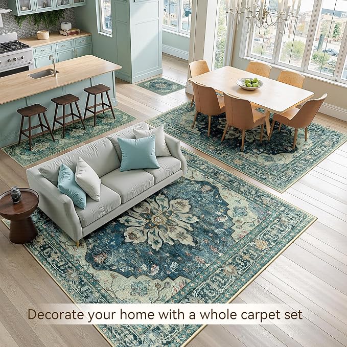 RELEANY Area Rugs Runner 2'x10' Washable Non-Slip, Floral Vintage Distress - Image 3