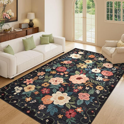 DUKINO 5x8 Area Rug for Living Room, Washable Lightweight Non Slip Floral - Image 3