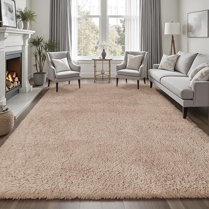 8x10 Area Rugs for Living Room Bedroom: Camel Soft Fluffy Shag Upgrade Non-Slip - Image 3