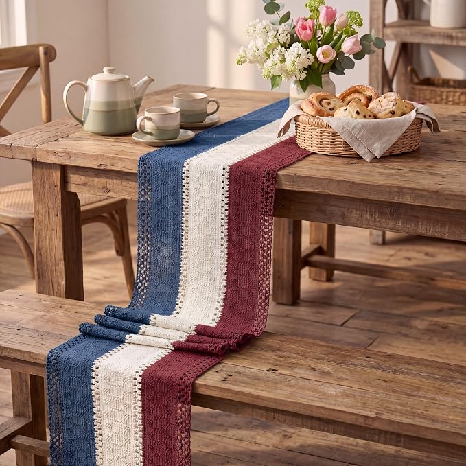 Artoid Mode Blue Beige Red Farmhouse Rustic Table Runner 12x72 Inch | Holiday - Image 5