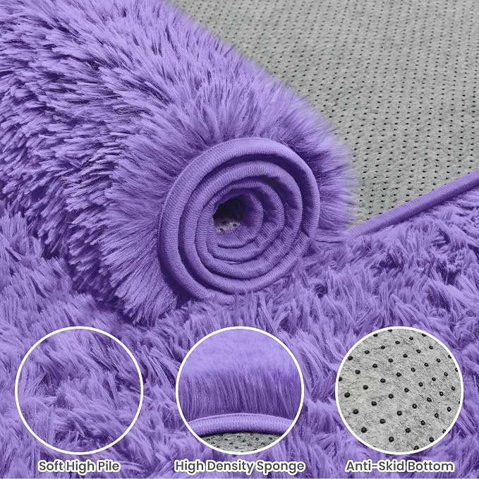 5x7 Area Rugs for Living Room Rug: Soft Fluffy Shag Purple Rugs for Bedroom - Image 6