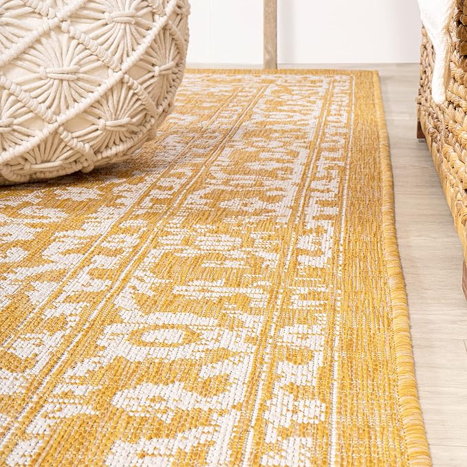 JONATHAN Y Boho Medallion Indoor Outdoor Runner Rug 2X8 Yellow/Cream, Malta - Image 4