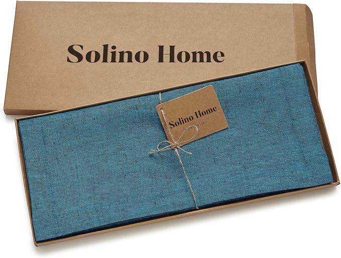 Solino Home 100% Pure Linen Dining Table Runner Teal, Athena 14 x 144 in | - Image 5