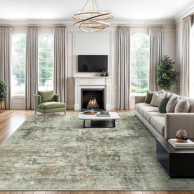 Soalmost Area Rug 6x9 Abstract Living Room Washable Rugs Green Black Non Slip by Soalmost