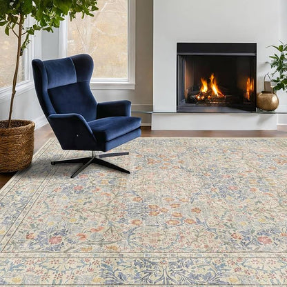 Hazo Haus Boho Beige Blue Living Room Rug 6x8 by HazoHaus