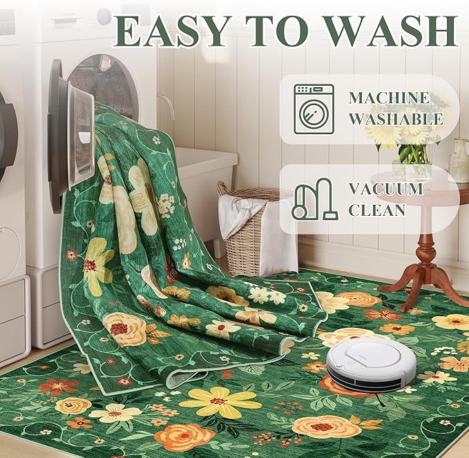DUKINO 4x6 Area Rug, Lightweight Non Slip Washable Floral Rug, Indoor Low Pile - Image 6