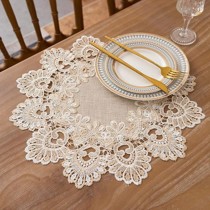European Antique Jacquard Lace Table Doilies, Small Farmhouse Linen Embroidered - Image 4