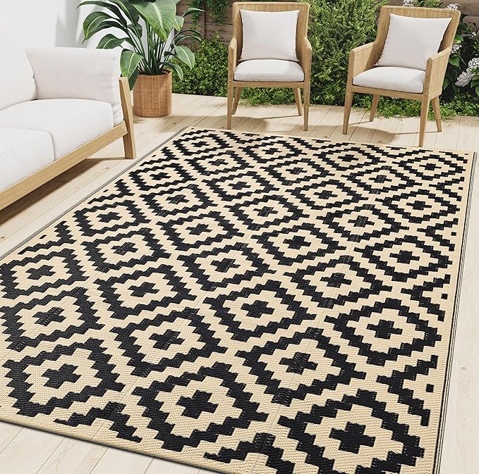 Smiry Waterproof Outdoor Rug 4x6 ft, Reversible Plastic Straw Patio Camping Rugs by Smiry