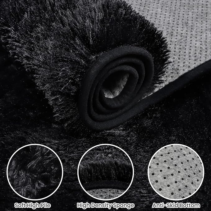 5x8 Area Rugs for Living Room: Soft Fluffy Shag Black Rugs for Bedroom - Image 5