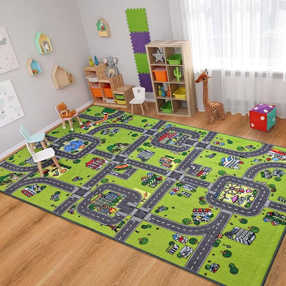 Kids Rug for Playroom Classroom, 4x6 Non Slip Kids Car Road Traffic Playmat for by VisittheFlagover