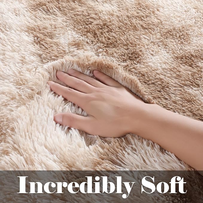ONASAR Rugs for Living Room Bedroom, Tie-Dyed Beige 5x8 Fluffy Bedside Area Rug - Image 2