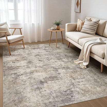 Nakagishi 7x9 Area Rugs Living Room: Washable Abstract Large Neutral Soft Rug by NakagishiAreaRug