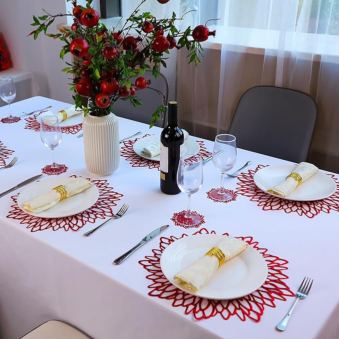 Snowkingdom 12 Pack Red Placemats Metallic Shiny Pressed Vinyl Dining Mats - Image 5