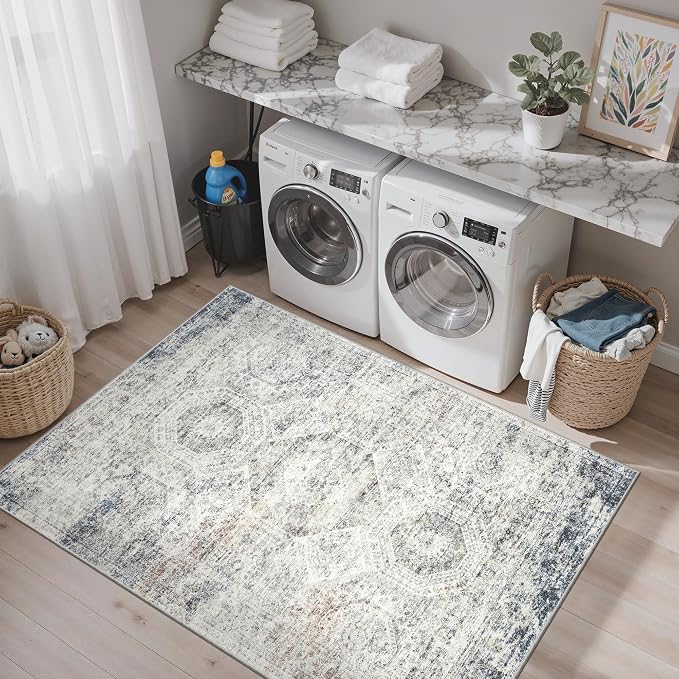 Soalmost 4x6 Area Rugs for Living Room, Vintage Washable Rugs for Dining Room - Image 3