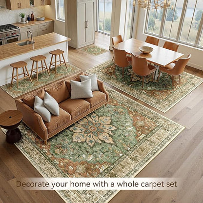RELEANY Area Rugs 6'x9' Washable Non-Slip, Floral Vintage Distress Medallion - Image 2