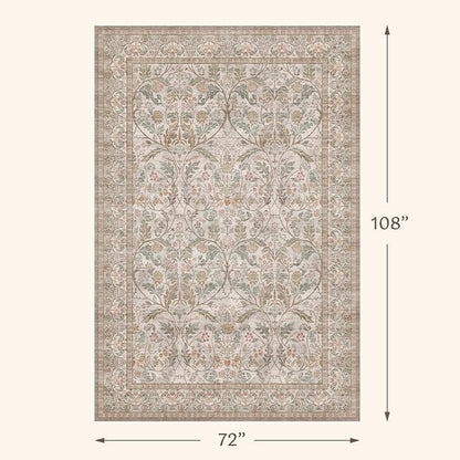 Moss Green 6x9 Area Rug for Dining Room Under Table, Machine Washable Low Pile - Image 2