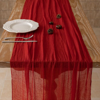 6Pcs Red Cheesecloth Table Runner 120 Inches - Image 5