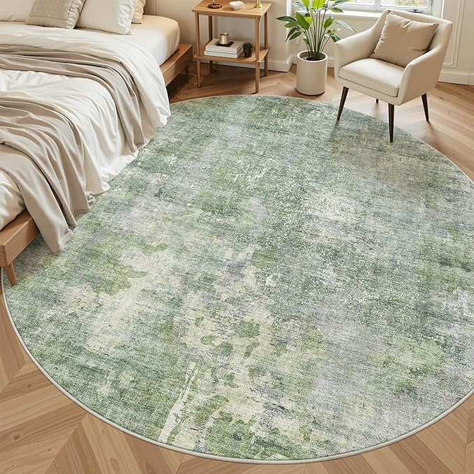 Soalmost 8x8 Green/Ivory Round Rug 8ft Living Room Circle Rug Vintage Round by Soalmost