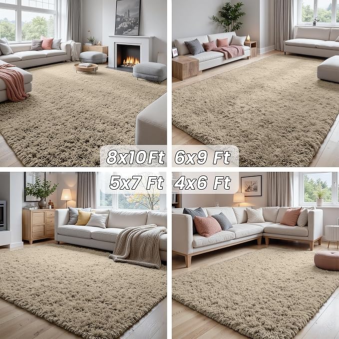 5x7 Area Rugs for Living Room: Soft Fluffy Shag Gray Camel Rugs for Bedroom - Image 7