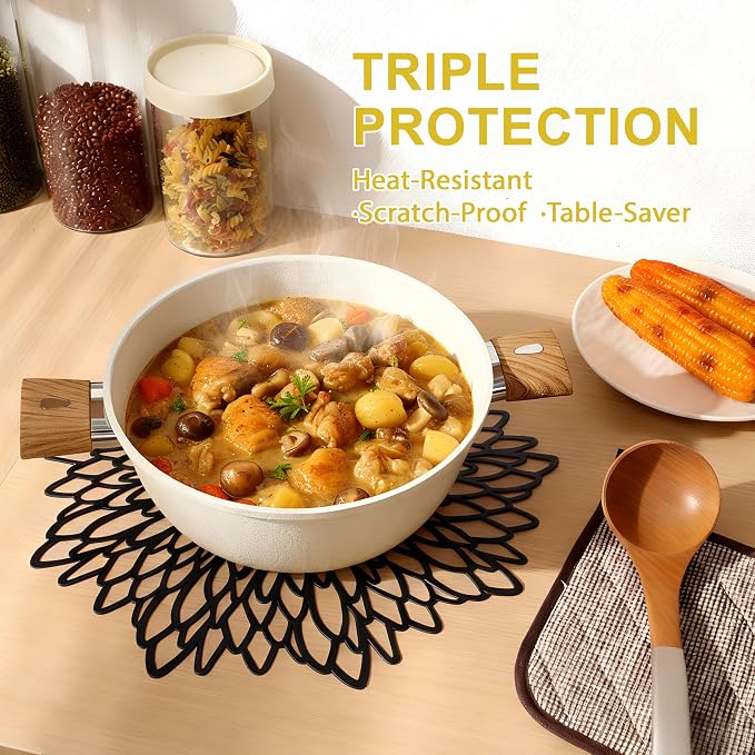 Set of 4 Round Placemats Black, Heat-Resistant PVC Table Mats - Image 7