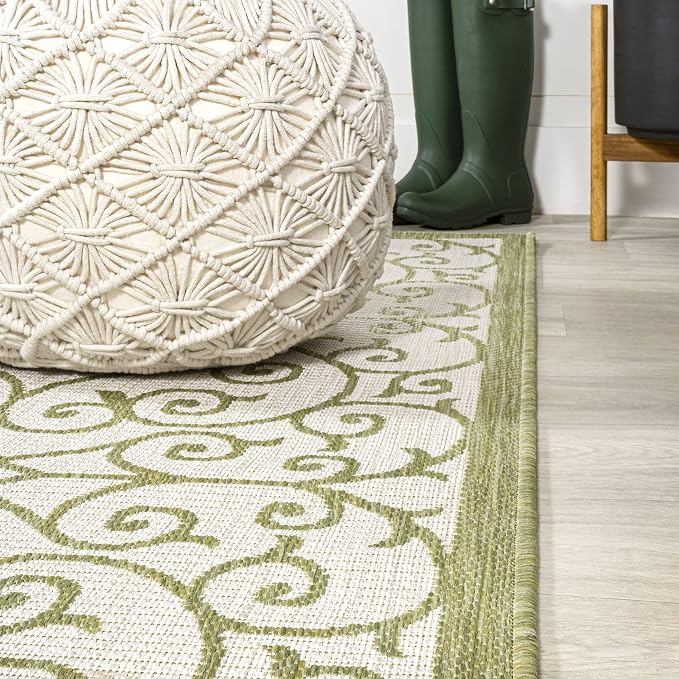 JONATHAN Y Vintage Filigree Indoor Outdoor Runner Rug 2X10 Green/Cream - Image 4