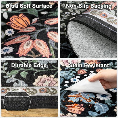 10x14 Area Rugs for Living Room: Floral Washable Rug Vintage Large Soft Boho - Image 6