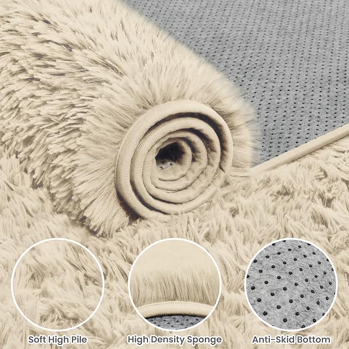 4x6 Area Rugs for Living Room Rug: Soft Fluffy Shag Beige Rugs for Bedroom - Image 6