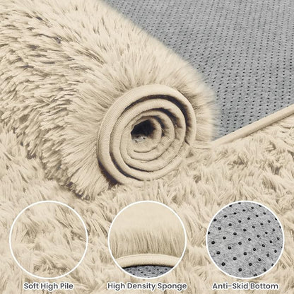 5x7 Area Rugs for Living Room Rug: Soft Fluffy Shag Beige Rugs for Bedroom - Image 6