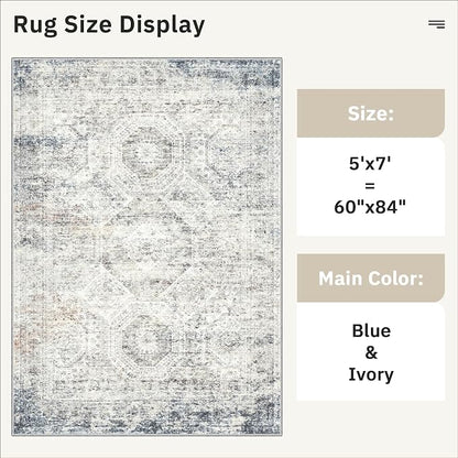 Soalmost 5x7 Area Rugs Blue Ivory Low Pile Indoor Washable Trendy Faded Style - Image 5